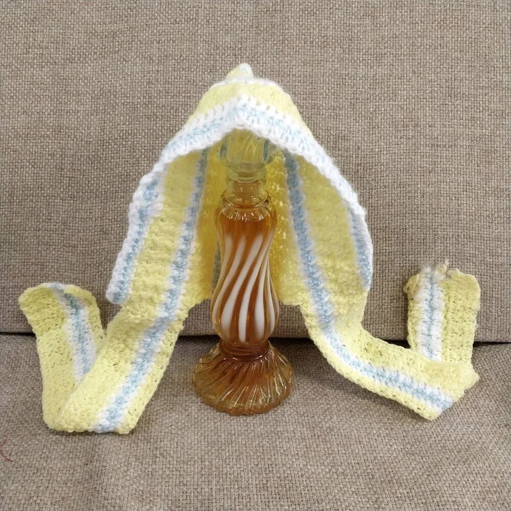 Crochet Knit Baby Toddler Little  Girls Bonnet Hat Yellow Blue White  0-6 Months